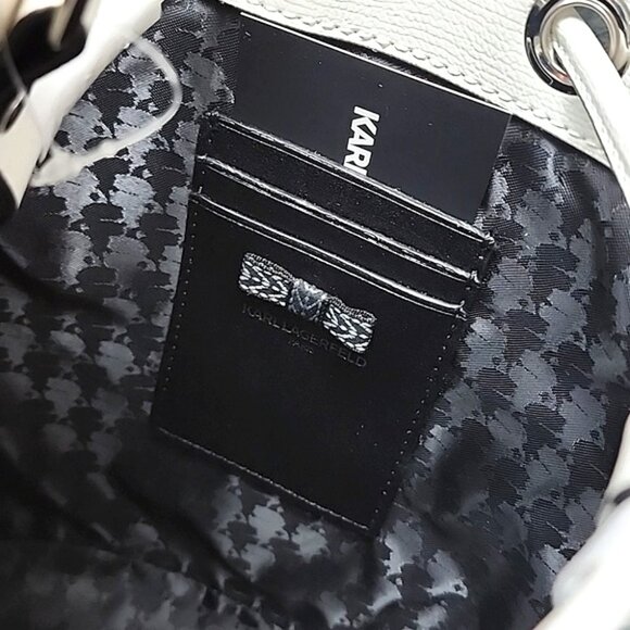 Karl Lagerfeld Paris Crossbody Bucket Bag White Pink - Picture 12 of 16